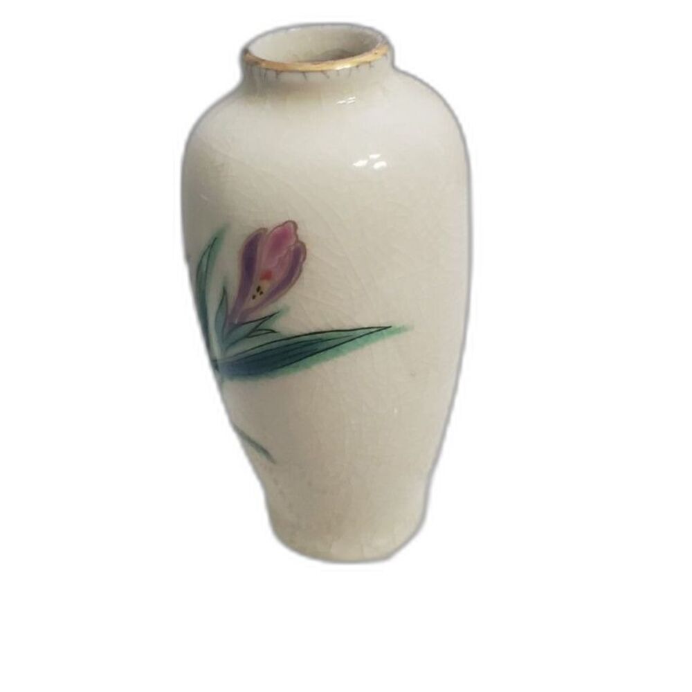 Homco Crackle Bud Vase  Purple Iris Flower Design Small ~Vintage~